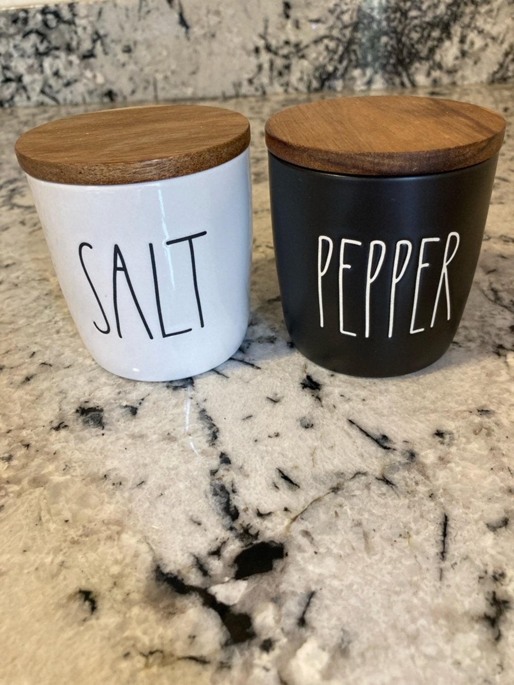 Rae Dunn Salt & Pepper Cellar Set, Ceramic - White & Black - Picture 1 of 8